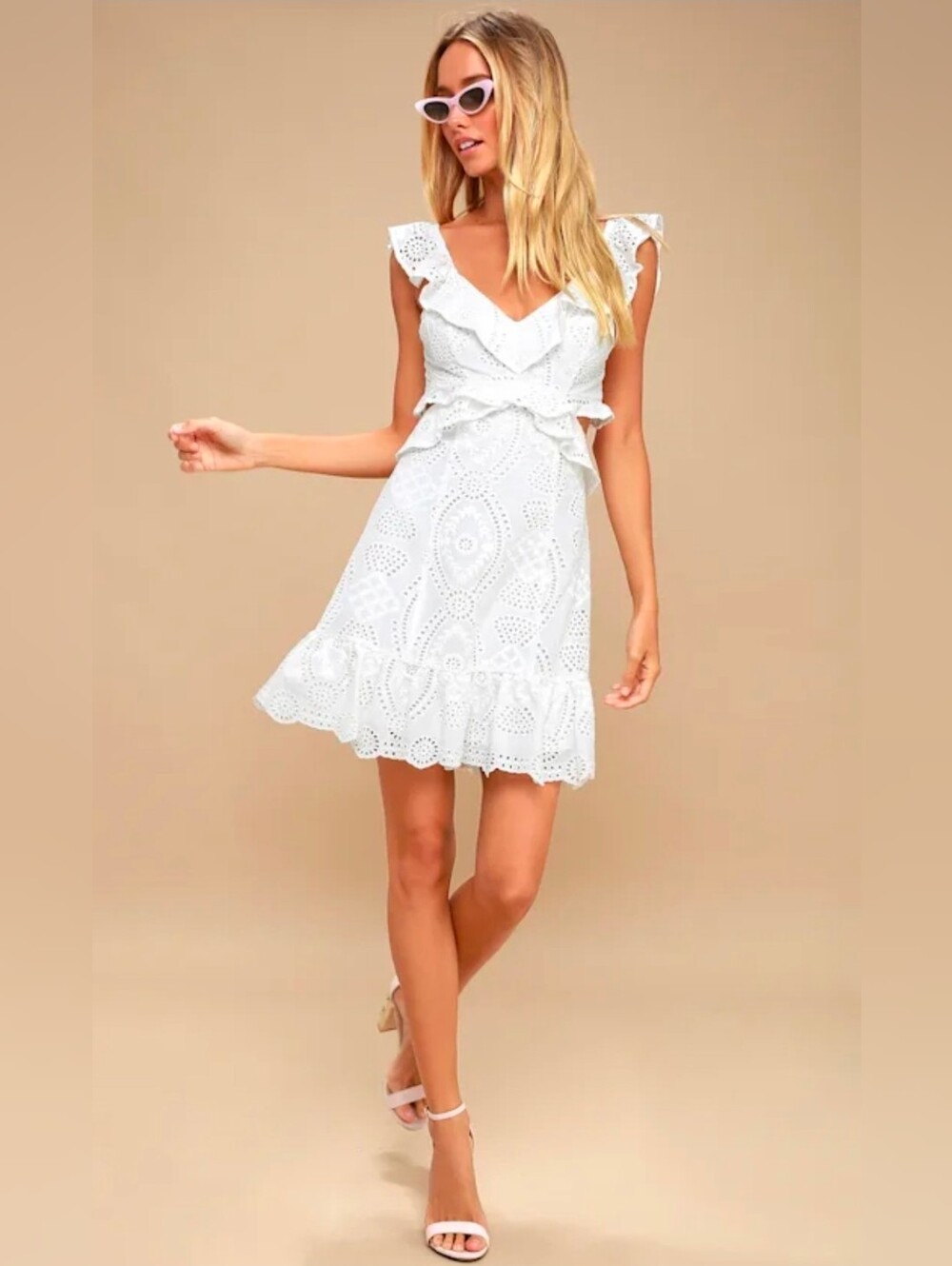 ASTR The Label Elora Ivory Eyelet Cutout Skater Dress Size S